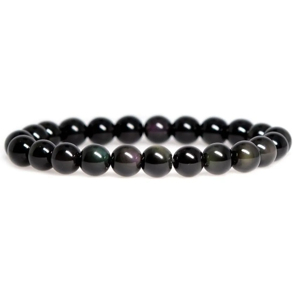 { Energy and Protect} Obsidian Bracele Handmade Natural Gemstone Elastic Bracelet Crystal Stone Beads Jewelry Gifts for Women