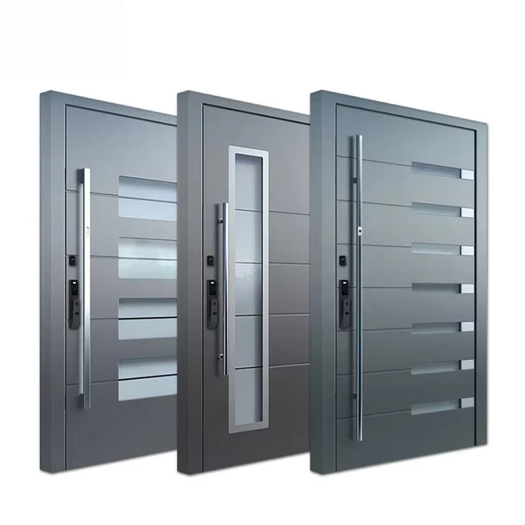 Villa Exterior Entrance Security Door Smart Lock Password Electronic Front Entry Aluminum Alloy Glass Fire Prevention