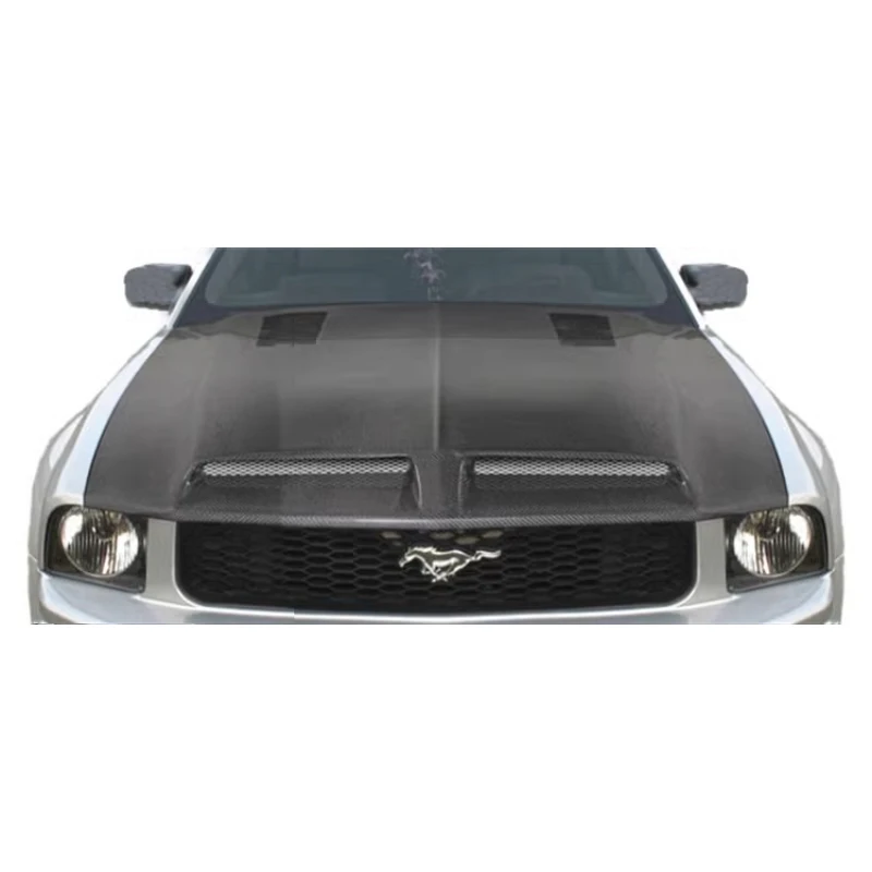 Carbon Fiber Fibre Front Bonnet Engine Clear Hood Vented For Ford Mustang 2005-2009