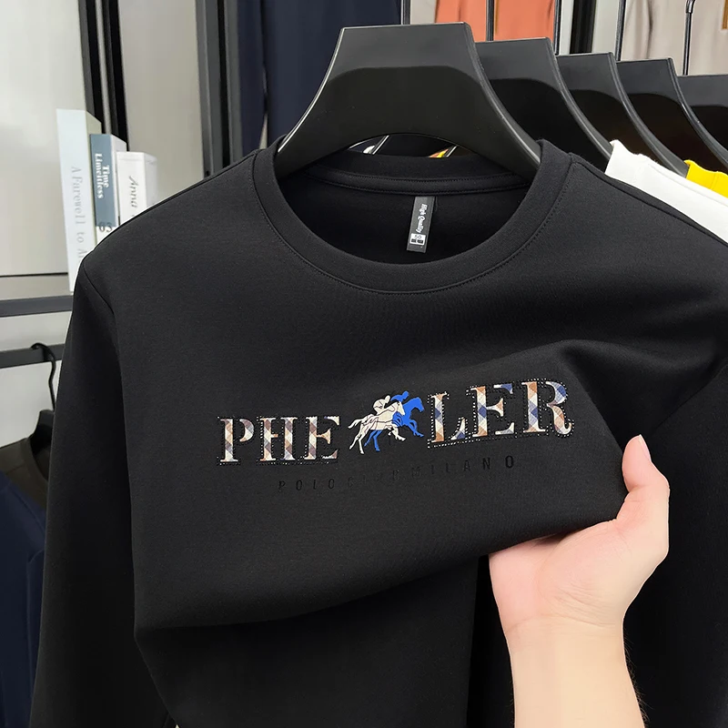 Man Original Design Autumn New Long-Sleeved Sweatshirt Round Neck Horse Stamp Korean-Style Tops T-Shirt Fashion Men's Clothing