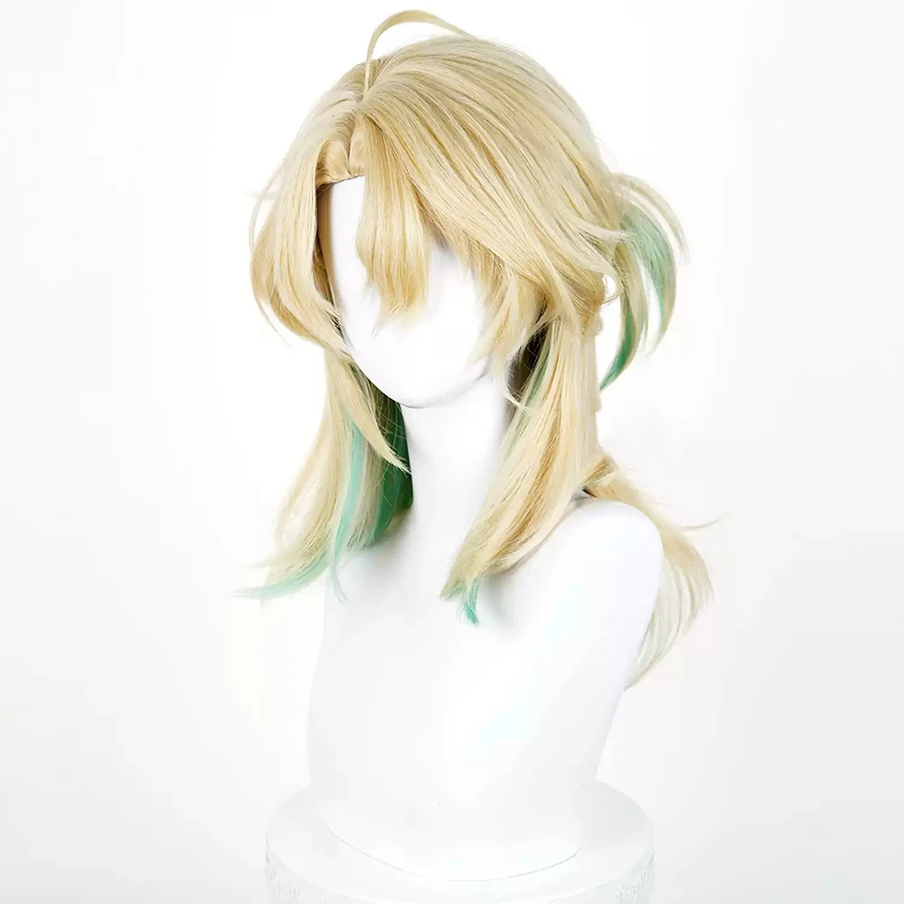 Game Wuthering Waves LUUK HCRSSCN Cosplay Wig Men Gold Green Gradient Long Hair Heat Resistant Synthetic Wigs Carnival Prop