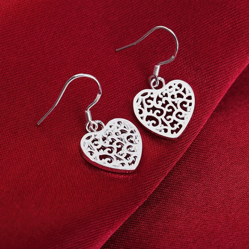 Special offer 925 sterling Silver heart Earrings for Women elegant fashion Jewelry Christmas Gift party wedding long earrings