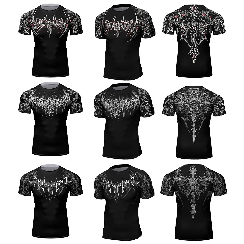 

Sport Compression Shirt Short Sleeve Men's Fitness T-Shirt Running Quick Dry Fit MMA Sweatshirt Gym Workout Bodybuilding T-Shirt