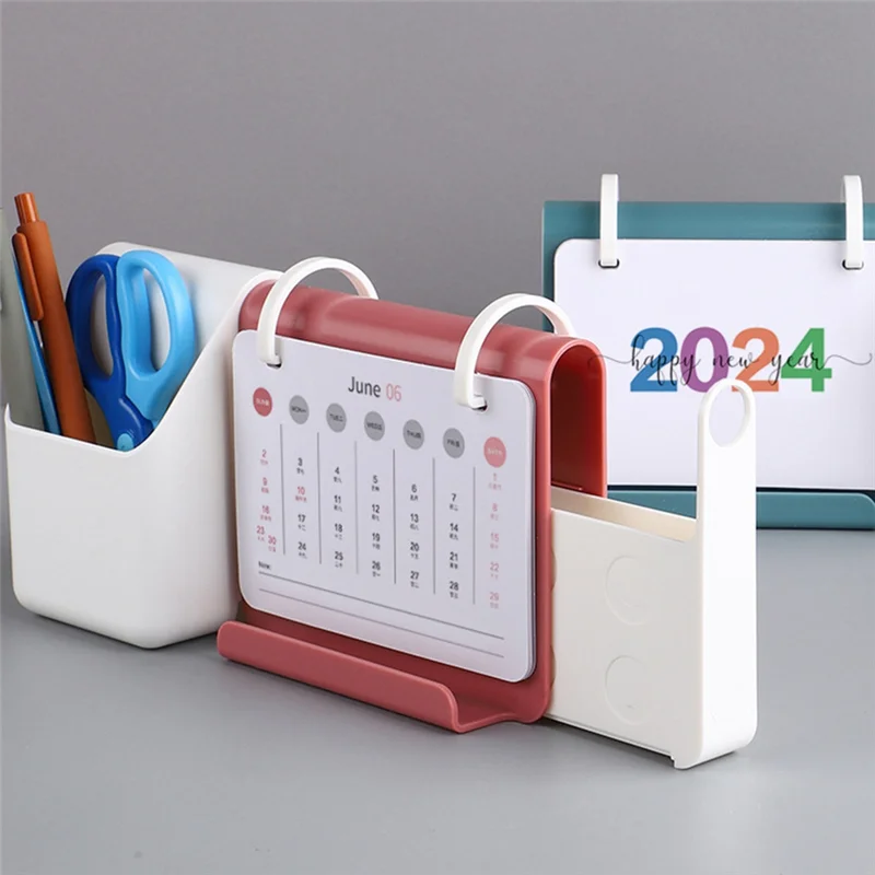 A19E-2024 Desk Calendar Pen Holder 2024 Calendar Block Monthly Date Display For Office Decor