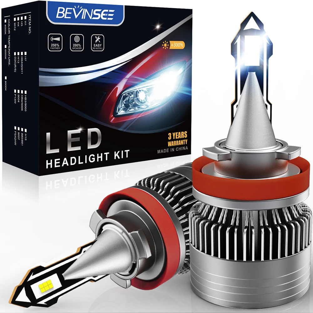 BEVINSEE H1 LED Car Headlight Bulbs 2MM Ultra-Thin H11 H8 H9 LED Headlight for Vehicles Auto Fog Light Mini Size 6500K White 12V