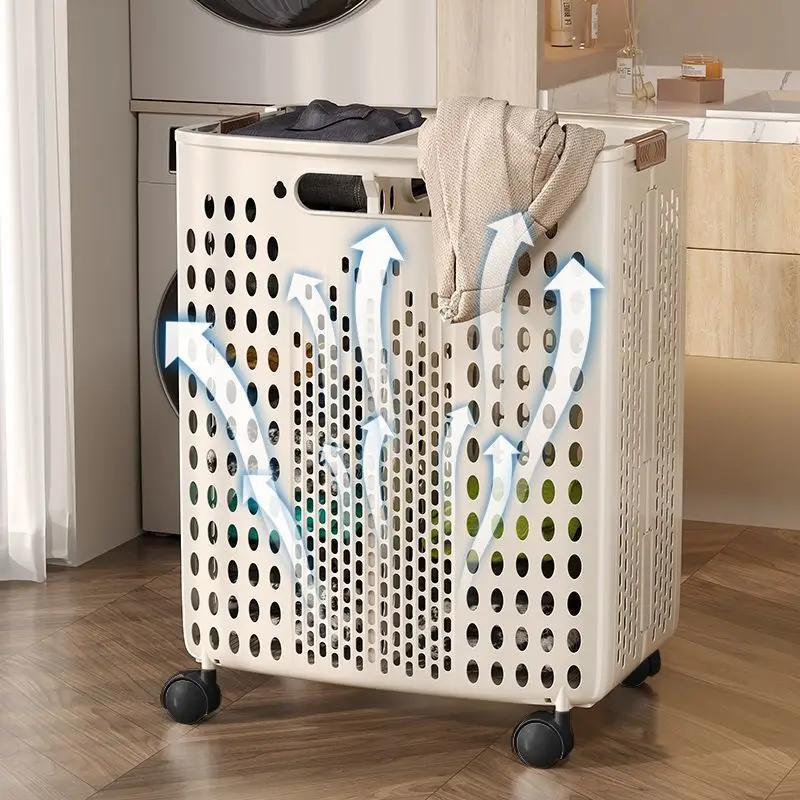 1-Piece Gray Laundry Basket with Wheels, Large Capacity Foldable Laundry Basket with Divider, Stackable Large Space Laundry Basket with Wheels, Essential Bathroom Storage Basket, Convenient Laundry Storage Basket