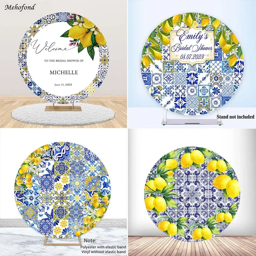 Mehofond Photography Background Elastic Round Circle Mediterranean Lemon Birthday Party Bridal Shower Decor Backdrop Photo Studi