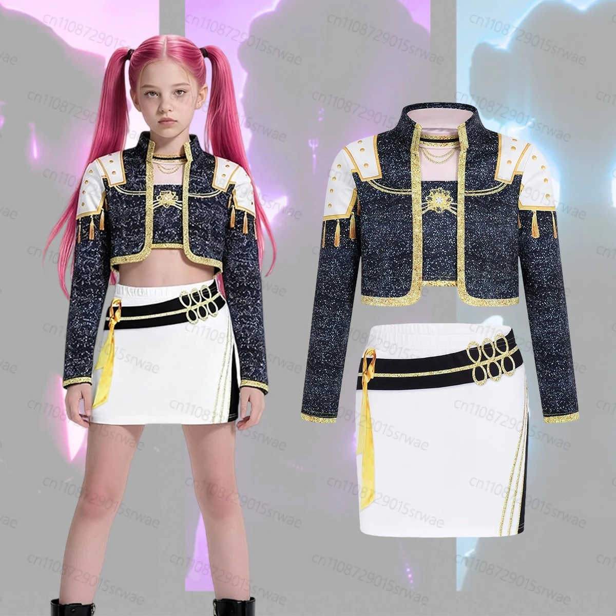 

Kids Black Golden Performance Outfits Mira K-Pop Demon Hunters Anime Cosplay 3D Print Cosplay Suit Adventure Theme Costume