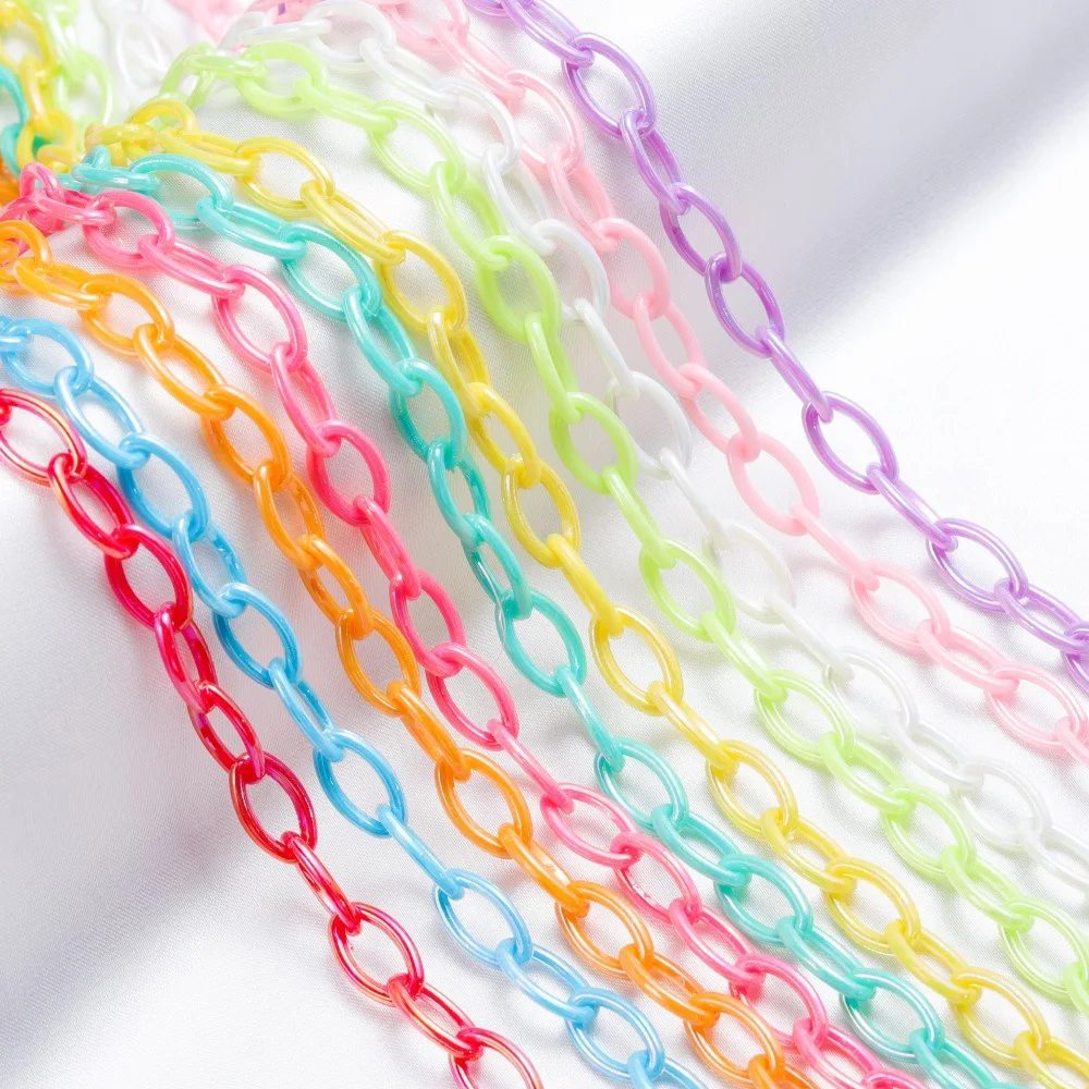 10Pcs/lot 50cm Acrylic Oval Link Chain Lobster Clasp Chains for Bracelet Necklace Jewelry Making Colorful Plastic Chain Link