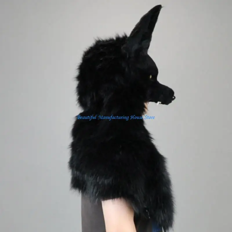 E56A Plush Wolf Head Hat Windproof Warm Hat Theme Party Dress Up Hat Halloween Hat