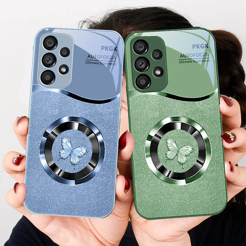 

Circular metal butterfly For Samsung S8 S9 S10 20 U ltra S21 Pro S22 Plus S23 FE S24 Ultra S25 Edge S25Ultra Glass Phone Case
