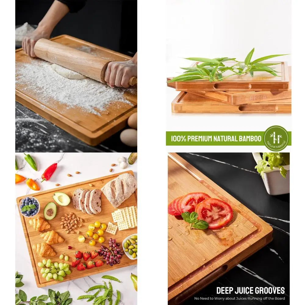 

Jumbo Bamboo Cutting Board, XL Reversable Chopping Surface, Deep Groove for Meat, Veg, Fruit, Cheese, and Turkey
