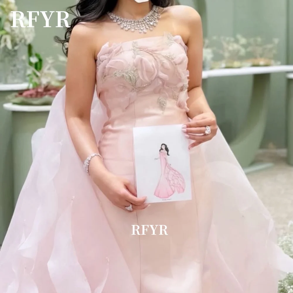 RFYR Pink Evening Dress with Ruffles Prom Dress Applique Party Dress Elegant Celebrity Gowns فساتين مناسبة رس image 3