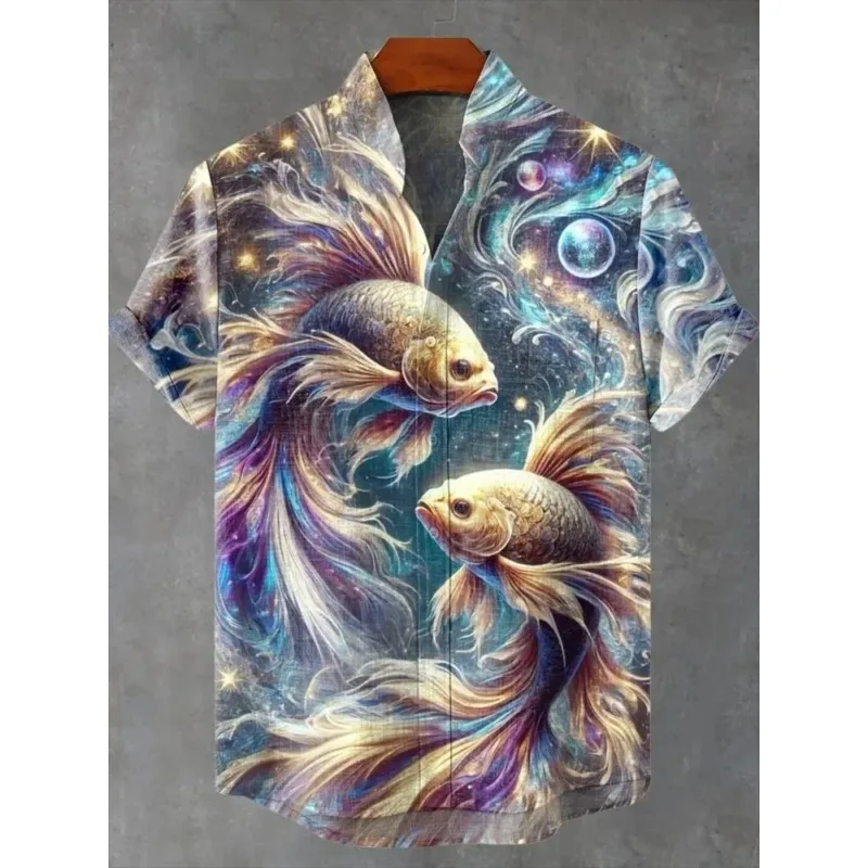 

Men's Short Sleeved Casual Shirt Fish Pattern, Digital Printing, Fashion Trend, Street Outdoor, High-quality and Comfortable
