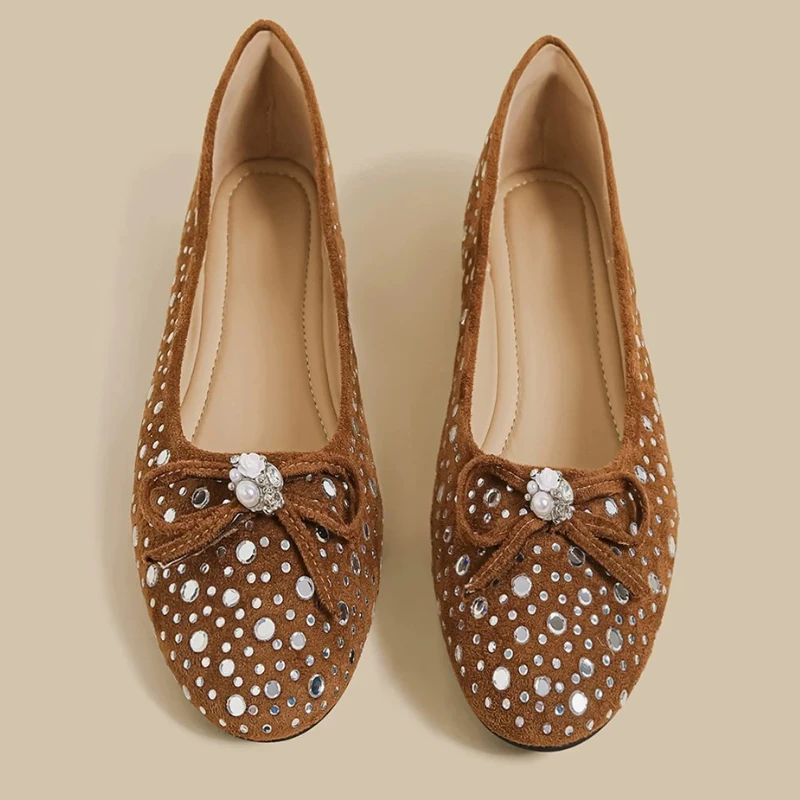 

Luxury Shiny Rhinestone Flats Loafers Women Autumn New Fashion Suede Shallow Mary Jane Shoes Comfortable Soft Sole Casual Shoes