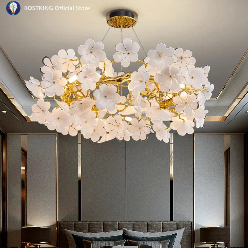 Modern Flower Bloom Branch Ceiling Lamp Chandelier Living Room handmade Customized Petal Pendant Chandelier Bedroom Lights