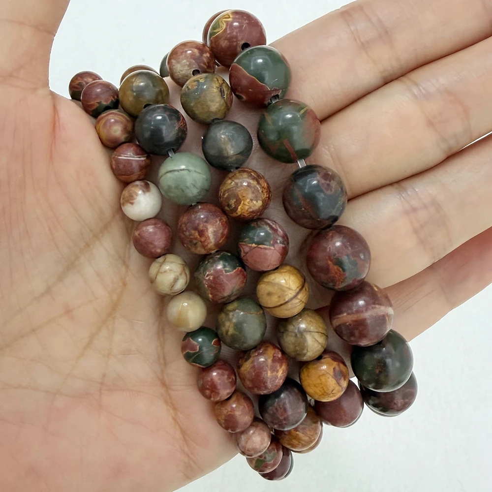 Natural Stone Colorful Picasso Jasper Round Loose Beads 15