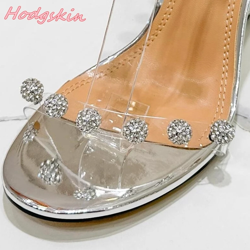 Clear Bling One Word Belt Women Sandals Round Toe Ankle Buckle Rhinestone Stiletto Heels Shoes 2024 Summer Sexy Fashion Sandals