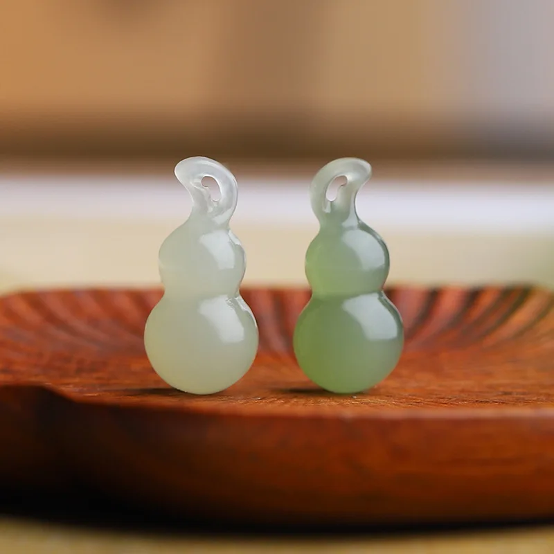 Natural Hetian Jade High Green Gourd Fortune Pendant Accessories Bead String Components
