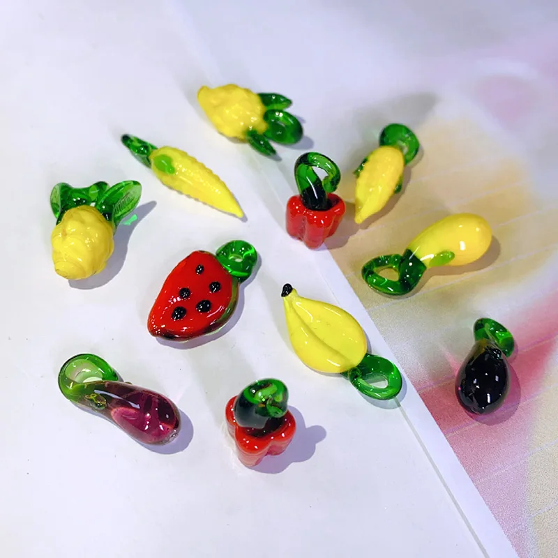 5pcs Lots Vegetables Fruit Lampwork Charms Watermelon/ Eggplant/Pepper/Corn/Cherry Pendants For Earring Jewelry DIY