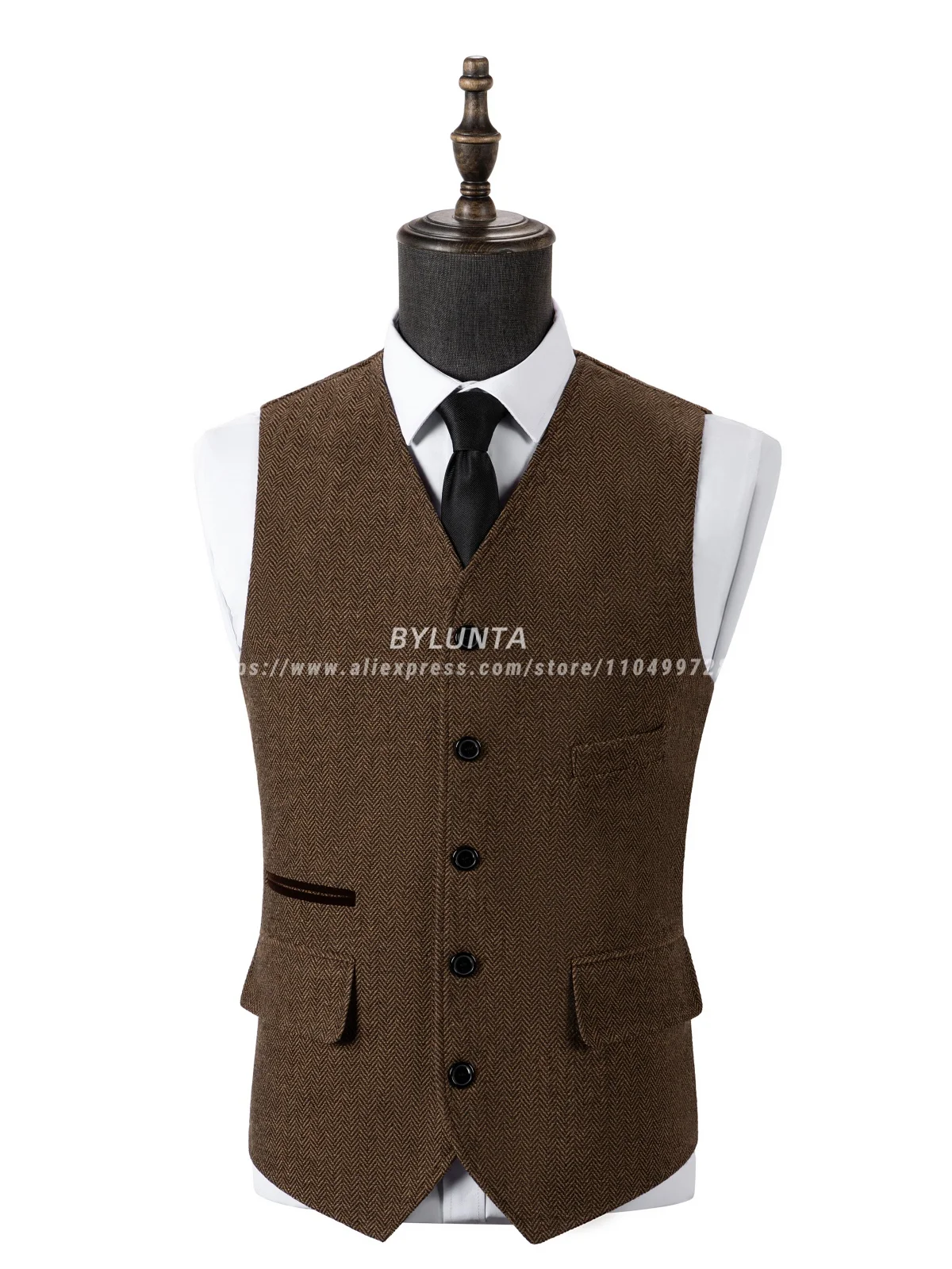 Bylunta Men's Casual Suit Vest Regular Fit Wool Herringbone Waistcoat For Wedding and Party