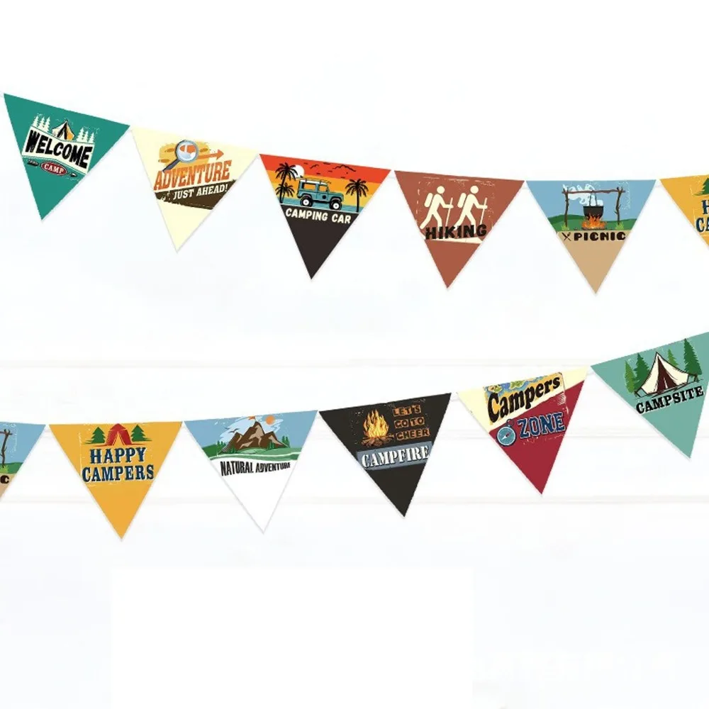 10Pcs/Set 3 Meter Camping String Flag 10 Pieces Set Polyester-cotton Fabric Pennant Banner Pennant Decor Camping Activities