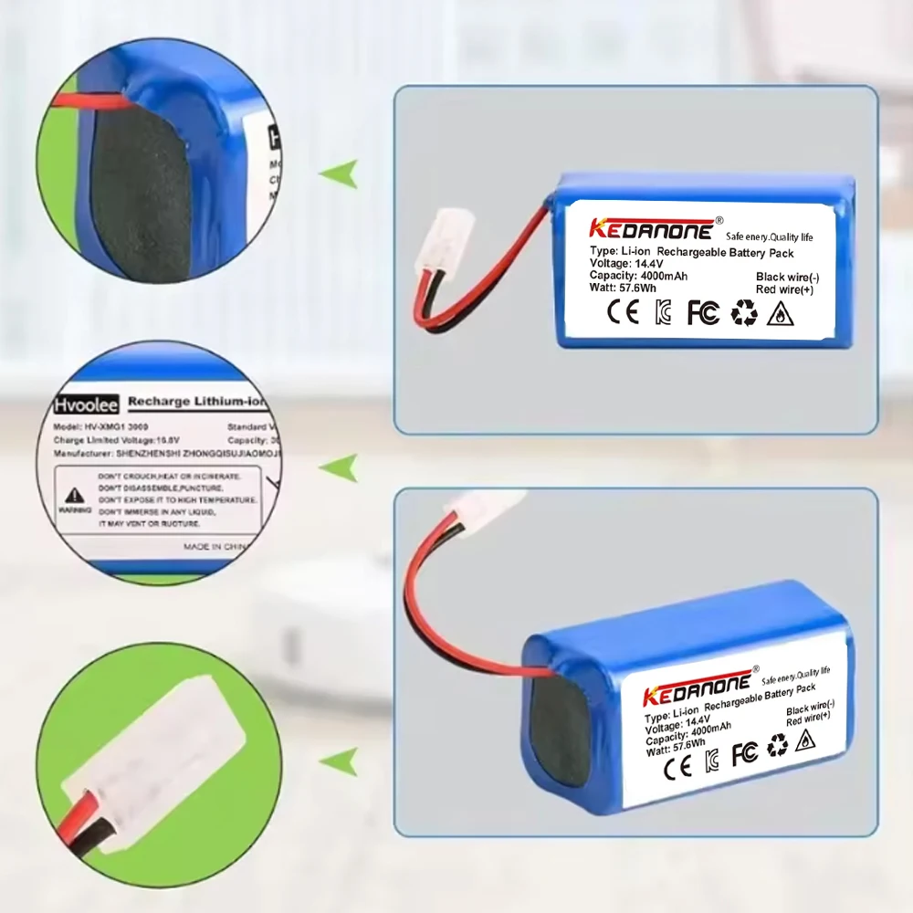 

14.4V 4000mAh Lithium Ion Battery,Suitable for Xiaomi Robot Vacuum Mop Essential G1 (SKV4136GL) (MJSTG1) Robot Vacuum Cleaner