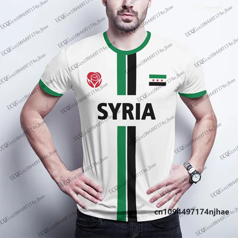 Summer New Syria Flag Print Football Jersey For Men Women T-Shirt Outdoor Breathable Syrian Flag Map Sports Tees Casual Kids Top