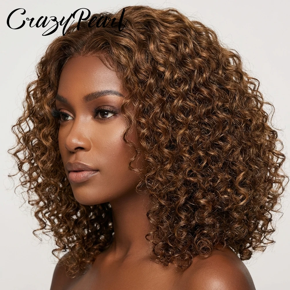 

Water Wave 5X5 Closure Wigs Human Hair Brown Ombre Curly Lace Front Wig Pre Plucked Natural Hairline Ready to Wear for Women