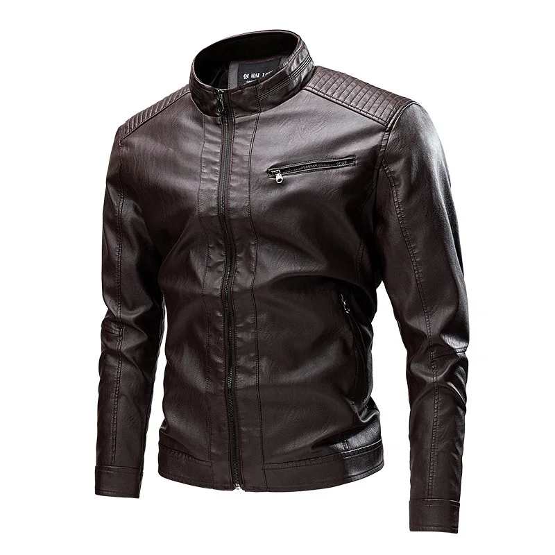 

Autumn Men's PU Leather Jackets Fashion Men Retro Motorcycle Zipper Leather Coats Men Stand Collar Windbreaker Biker Jackets