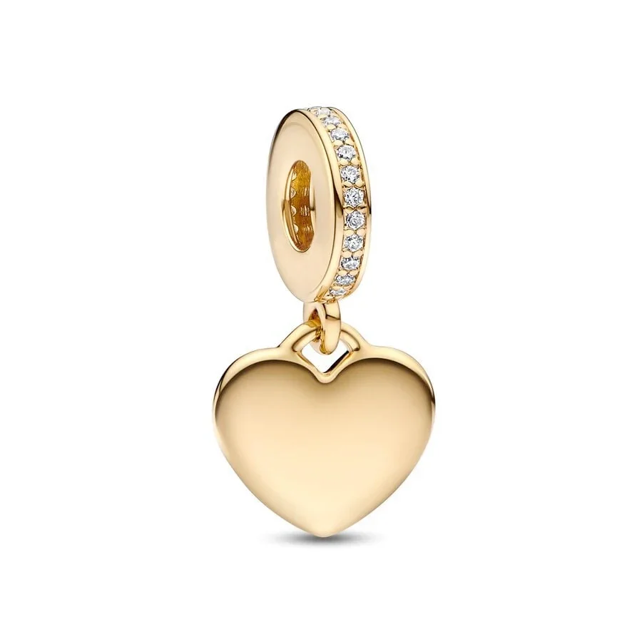 Golden Sparkling Heart Dangle Charm Fit Original Pan Basic Bracelet DIY Women Elegant Jewelry Gift Summer New