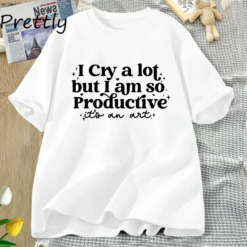 I Cry A Lot But I Am So Productive T Shirt Women Mental Health Music Apparel Y2K TTPD T-shirt Tshirt Womens Clothing