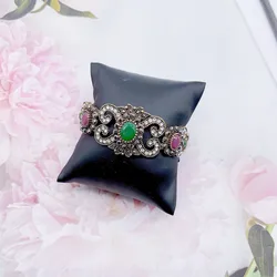 Neovisson Folding Cuff Bracelet Exquisite Turkish Resin Flower Gift for Women Antique Gold Color Wedding Jewelry Gift