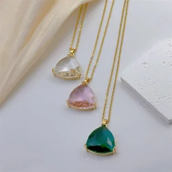 Classic Personality Water Drop Crystal Clear Design Necklace Fashion Charm Green Triangle Stainless Steel Pendant Gift