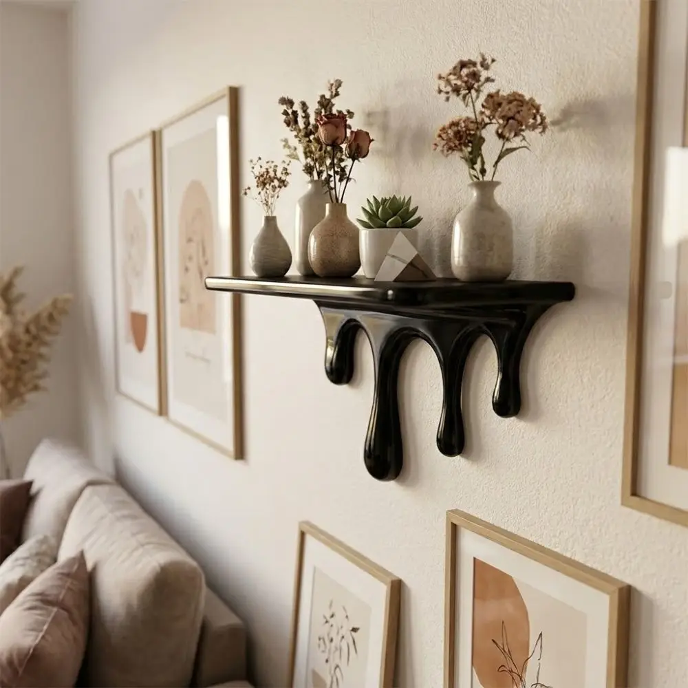 Multipurpose 3D Printed Drip Floating Shelf Plastic Wall-Mounted Wall Storage Rack Artistic Stable Plants Display Stand Bedroom