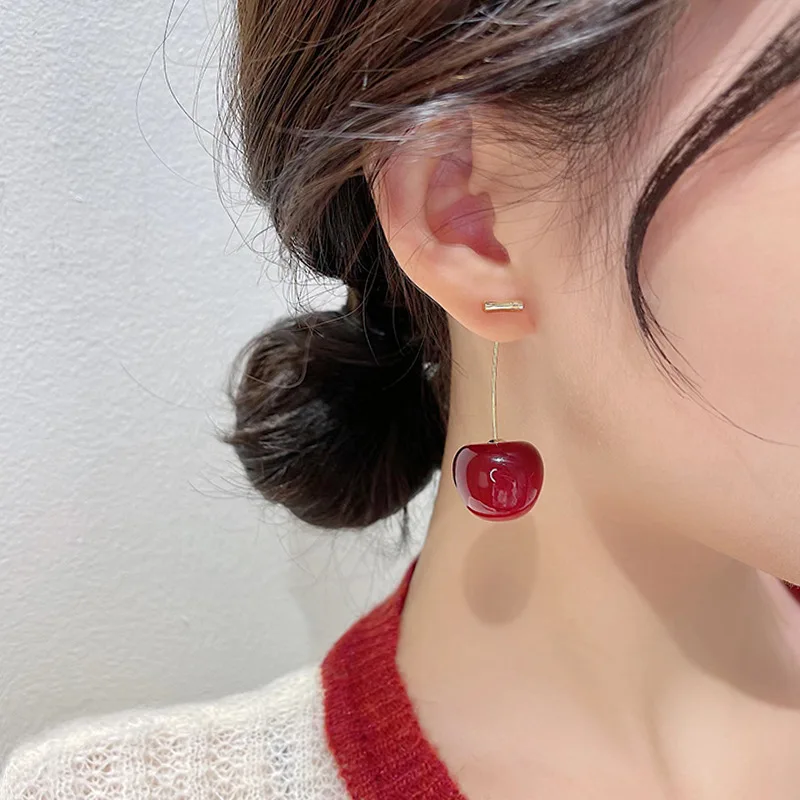 Kleine frische Wein rote Kirsche Ohrringe Kirschen Anhänger Halskette Ohrringe für Frauen Obst Ohrringe Trend Mode Ohrring Schmuck