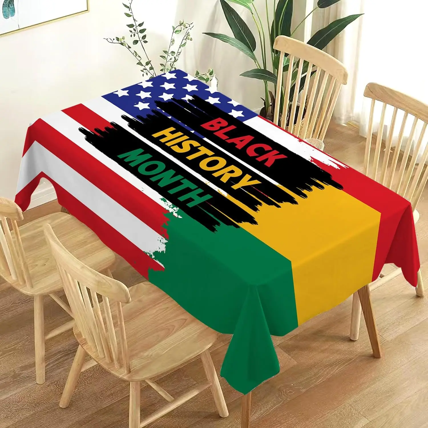 Black History Month Tablecloth Star Stripes African American National Holiday Party Decor Rectangle Kitchen Dining Table Decor