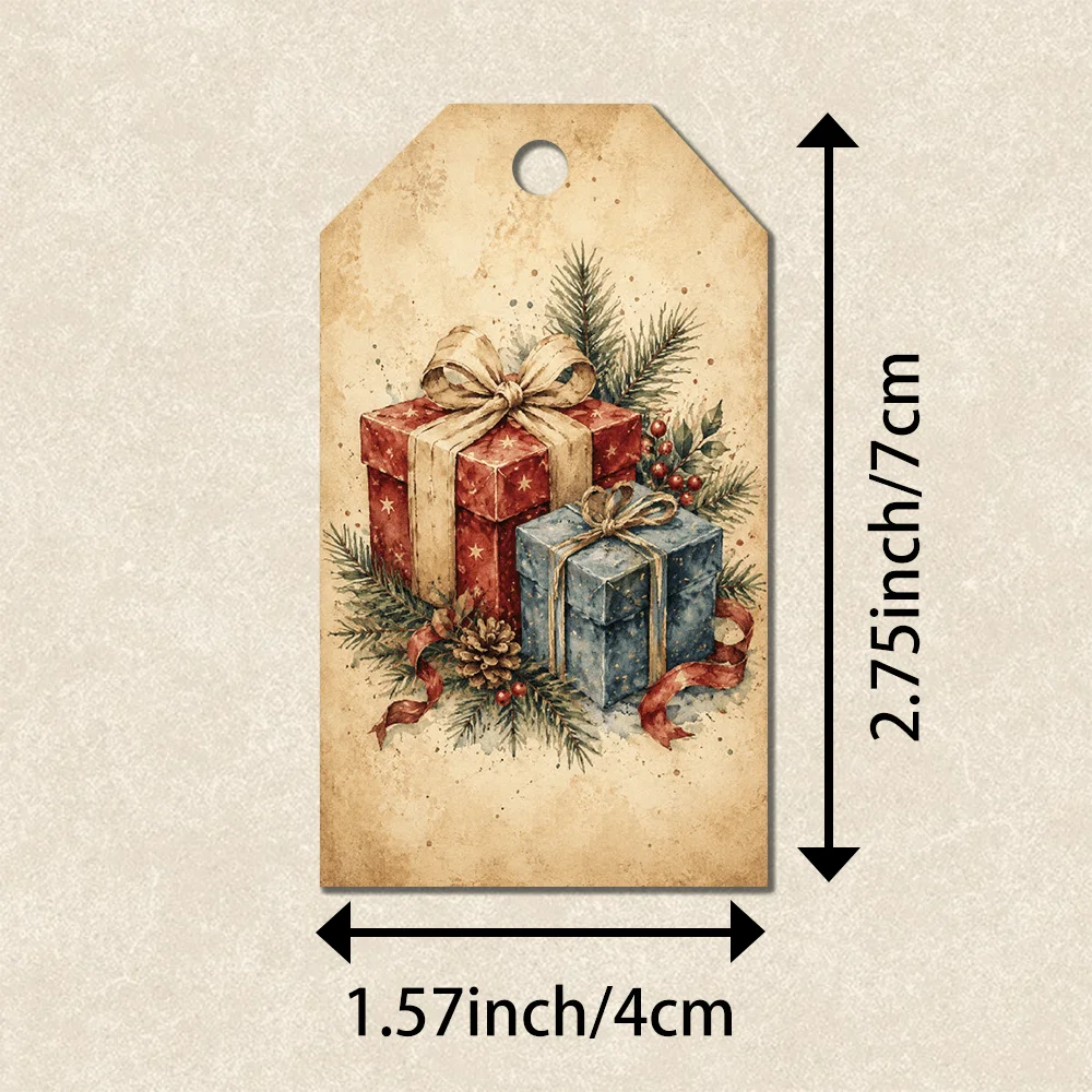 40pcs Watercolor Santa Claus Decorative Tags, Holiday Gift Labels, Party Decoration, Handmade Packaging Accents, Jute Rope