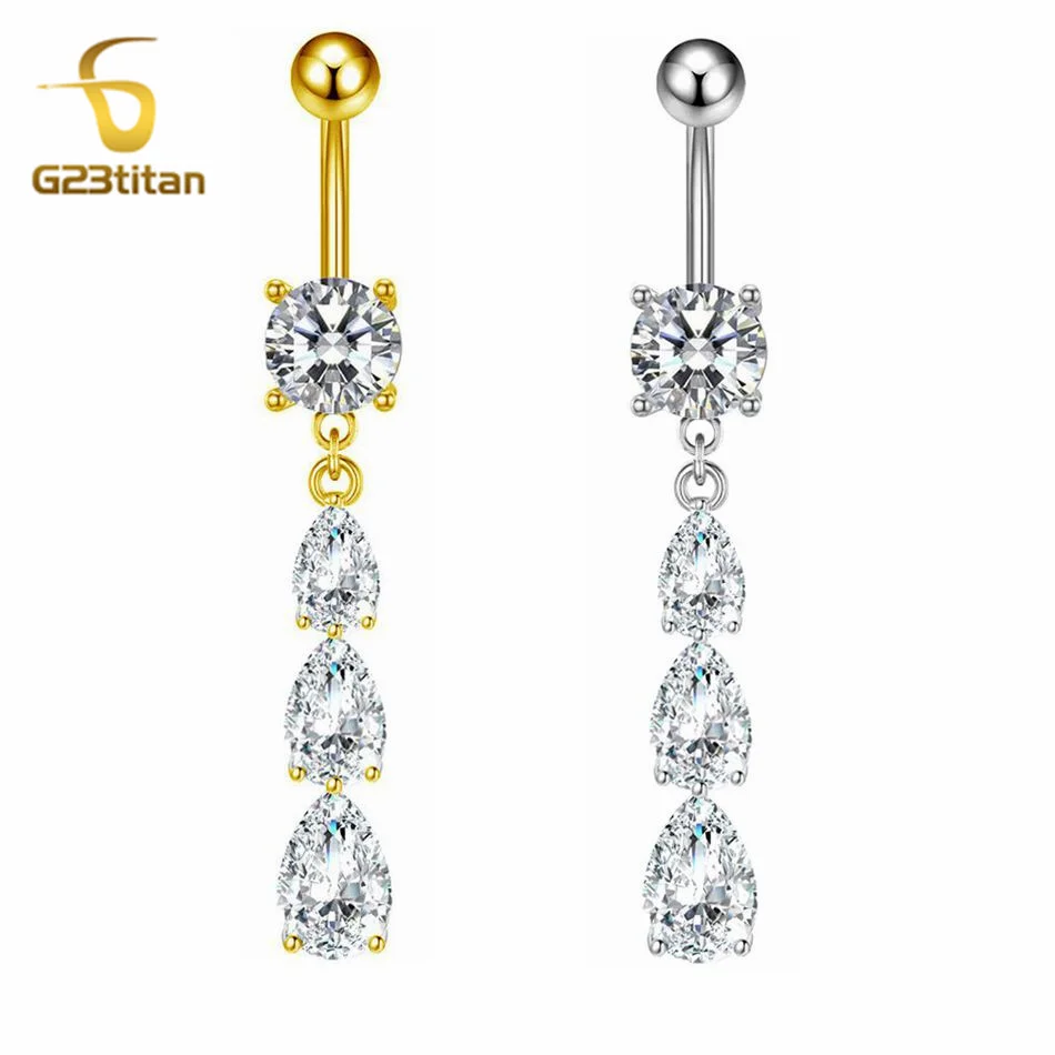 G23Titan 14G CZ Zircon White Droplet Navel Jewelry For Women Anti Allergic Titanium Piercing Nombril Ombligo Belly Button Rings