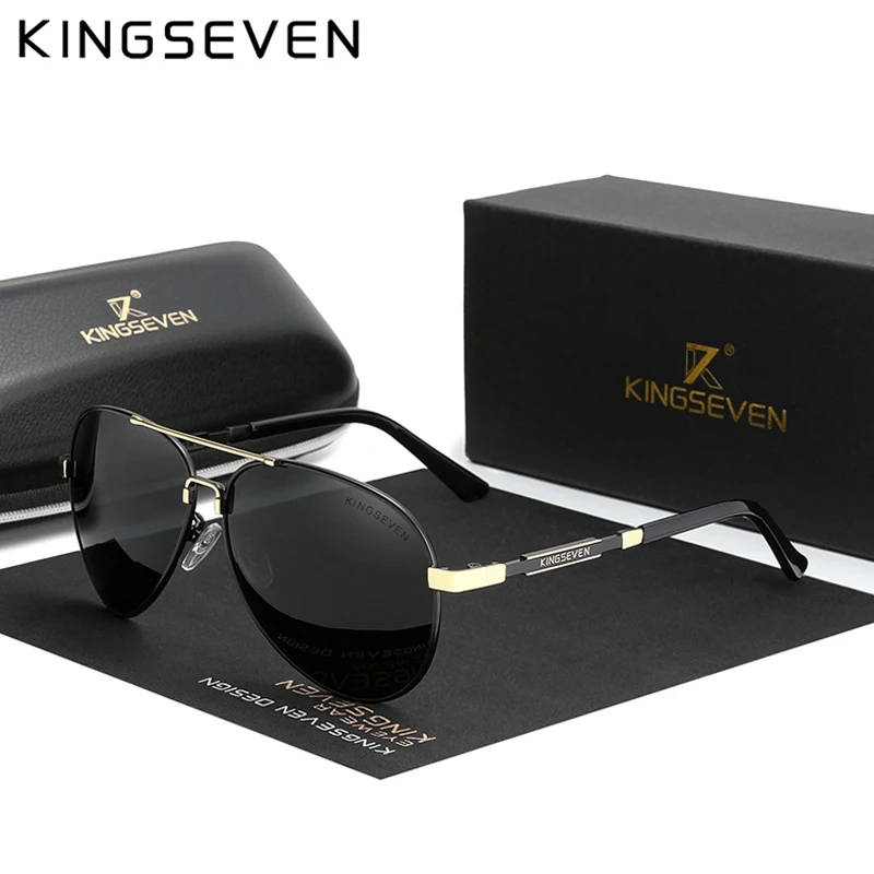 KINGSEVEN  Brand 2024 Aluminum magnesium Polarized Men Sunglasses Vintage Square Metal Frame Male Sun Glasses Driving