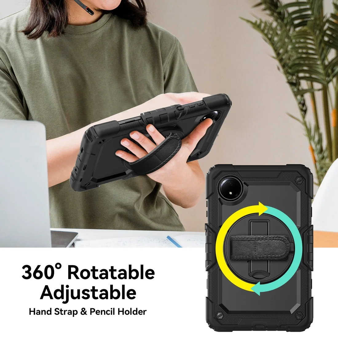 Heavy Duty shockrpoof Case 360° Rotating Hand/Shoulder Strap Stand for Xiaomi Redmi Pad SE 8.7 Inch built-in Screen Protector