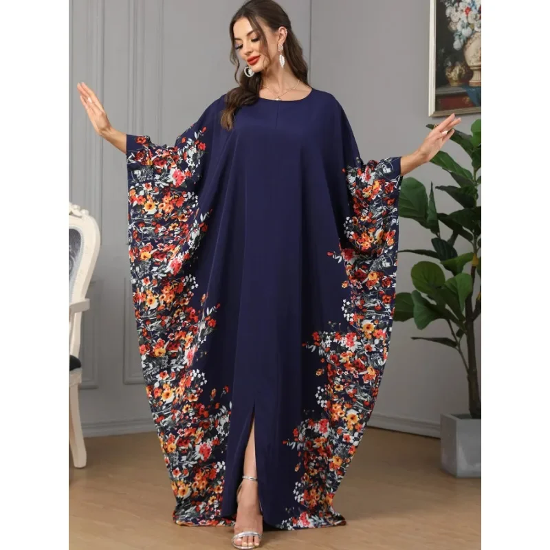 

Eid Muslim Party Dress for Women Ramadan Abaya Bat Sleeve Print Long Robe Morocco Kaftan Vestidos Largos Dubai Jalabiya 2025