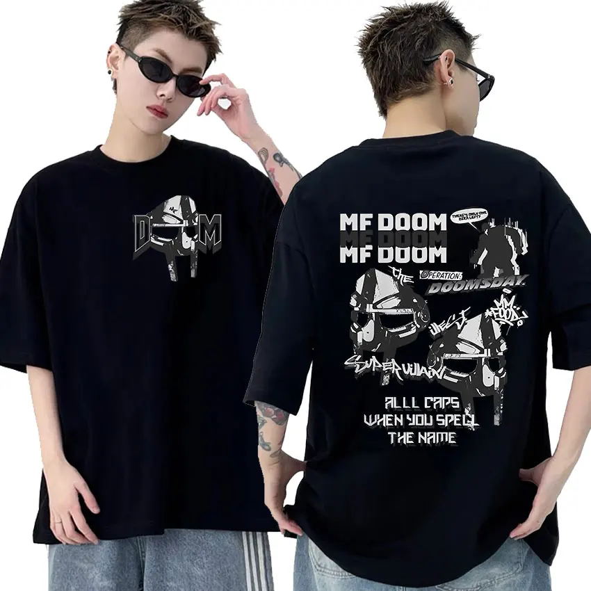 Rapper Mf Doom Madvilain Doomsday Metal Mask Face Graphic T Shirts Men Hip Hop Retro Fashion Oversized Cotton T-shirt Streetwear