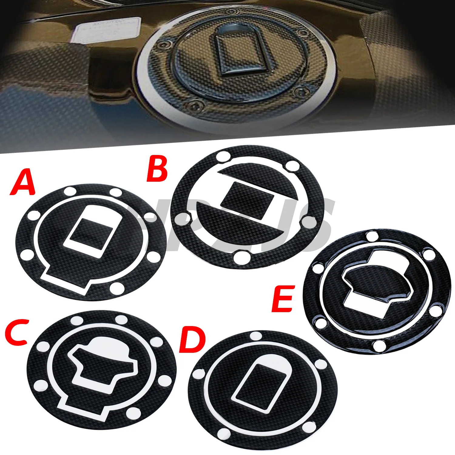 

For Honda Suzuki Kawasaki Yamaha BMW Motorcycle Universal Carbon Fiber Gas Tank Fuel Cap Protector Sticker Black