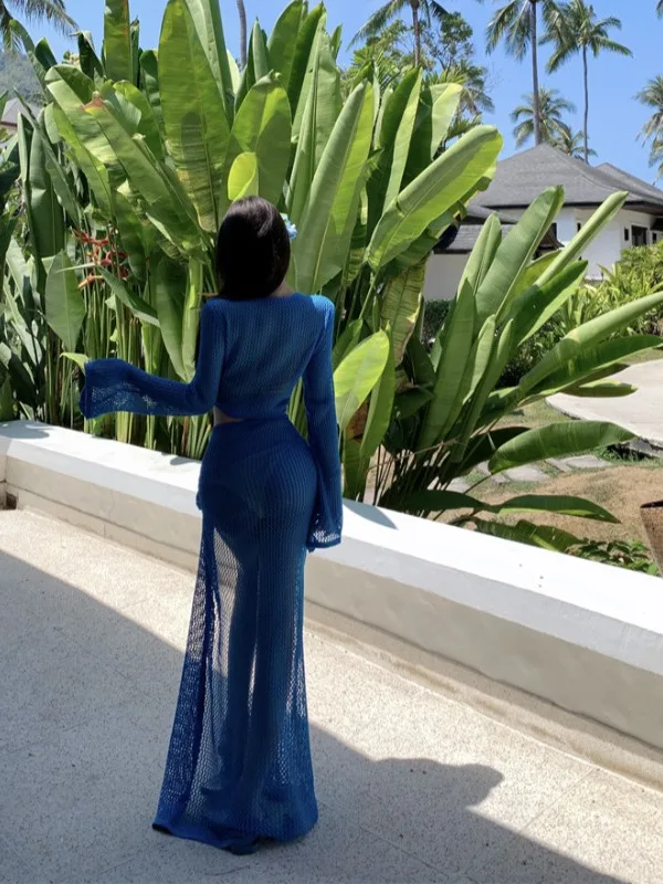 Set bikini sexy lavorato a maglia Beach Vaion Costumi da bagno Copricostume in due pezzi Lungo Sve V Ne Fibra di poliestere Faionable