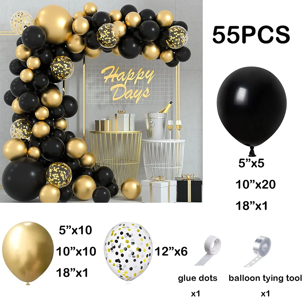 Black Gold Balloons Garland Arch Kit Gold Confetti Latex Balloon Kid Birthday Party Baby Shower Wedding Anniversary Decor Globos