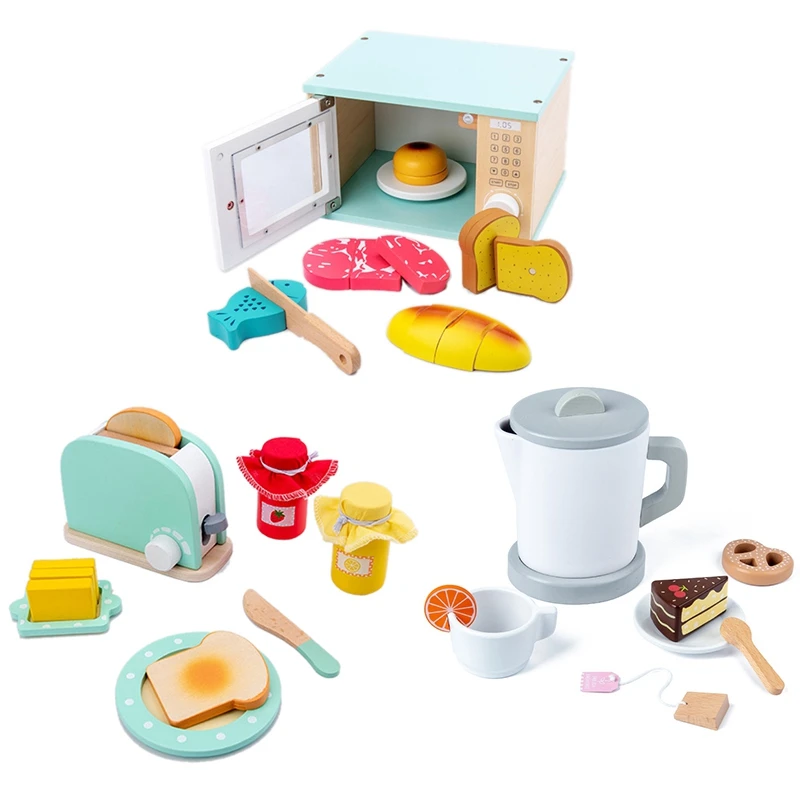 Children Kitchen Wooden Playset Toys Simulation Kitchen Utensils Set Role Playing Game Educational Tool