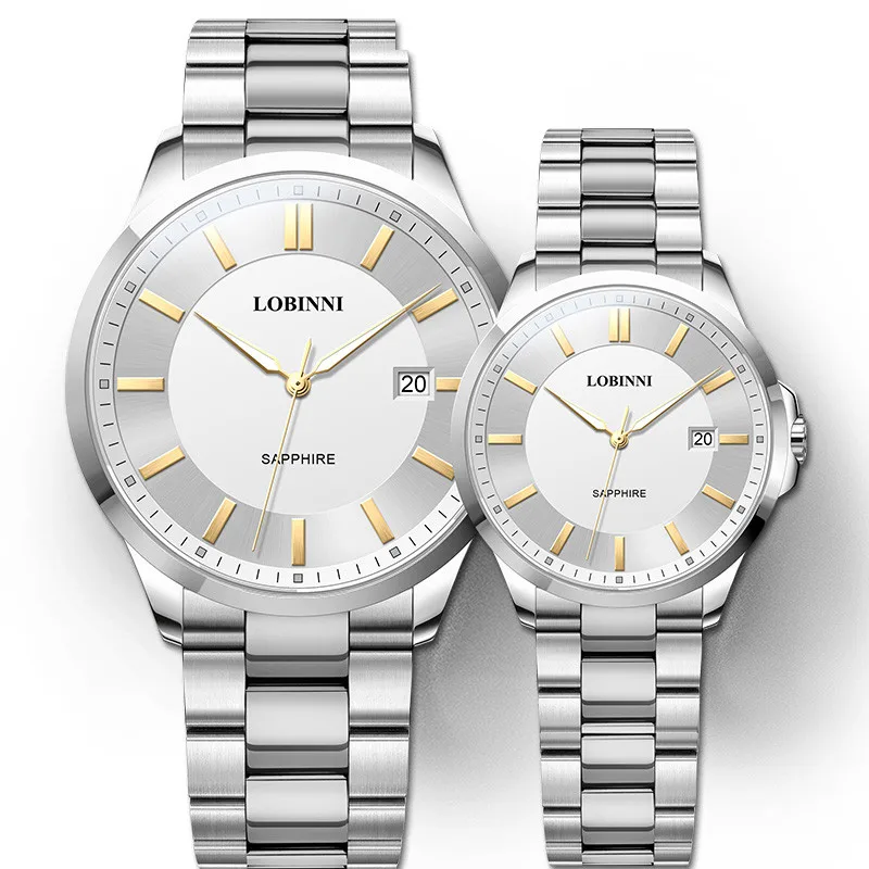 Switzerland Luxury Brand LOBINNI Japan MIYOTA Quartz Couples Watches Sapphire Waterproof Luminous Auto Date Lover's Clocks L3003