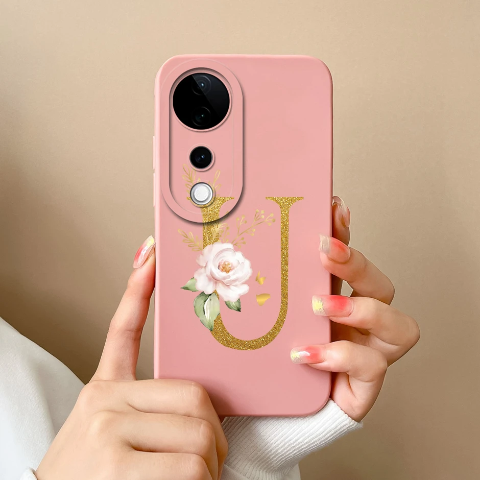 Case For Vivo V40 Pro SE Lite 5G Art Flower 26 Letter Liquid Silicone Soft Shockproof Cover For VivoV40Lite V 40 Pro SE 5G Fanda