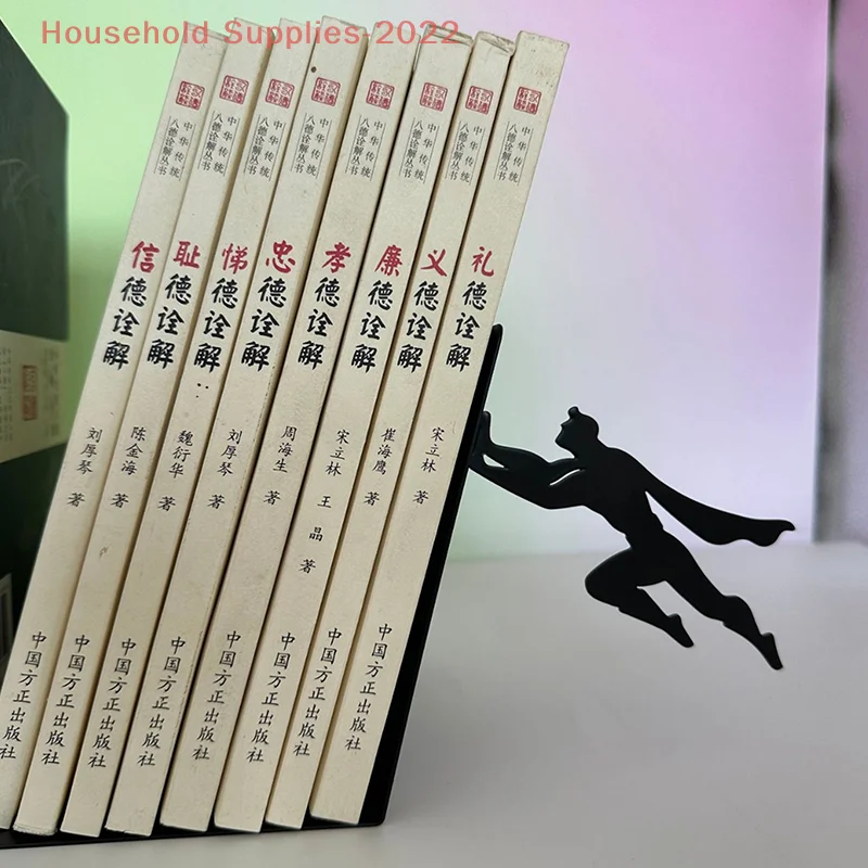 Creative Super Hero Bookshelf Figurines Metal Book Storage Display Desktop Ornament Office Accessories Books Standing Base